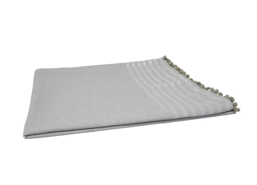 Telo Mare Fouta Spiaggia 100% Cotone Modello Lurex Con Pon Pon - Telo Mare - Grigio