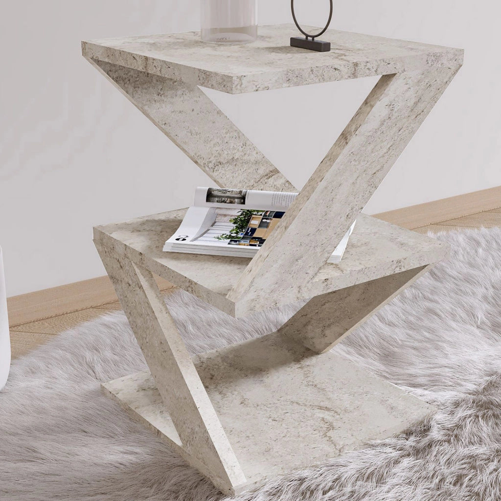 Dovera, Tavolino da Salotto 2 Vani, 30x30x54h cm Bianco Marmo