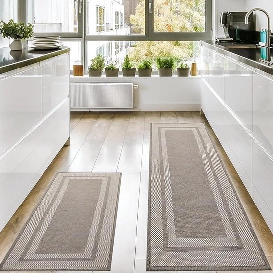 2 set di tappeti e mattonelle da cucina, antiscivolo, lavabili e assorbenti, tappeti da cucina in tessuto, set di tappeti da cucina per lavanderia, ingresso, cucina, 44 x 75 cm + 44 x 120 cm