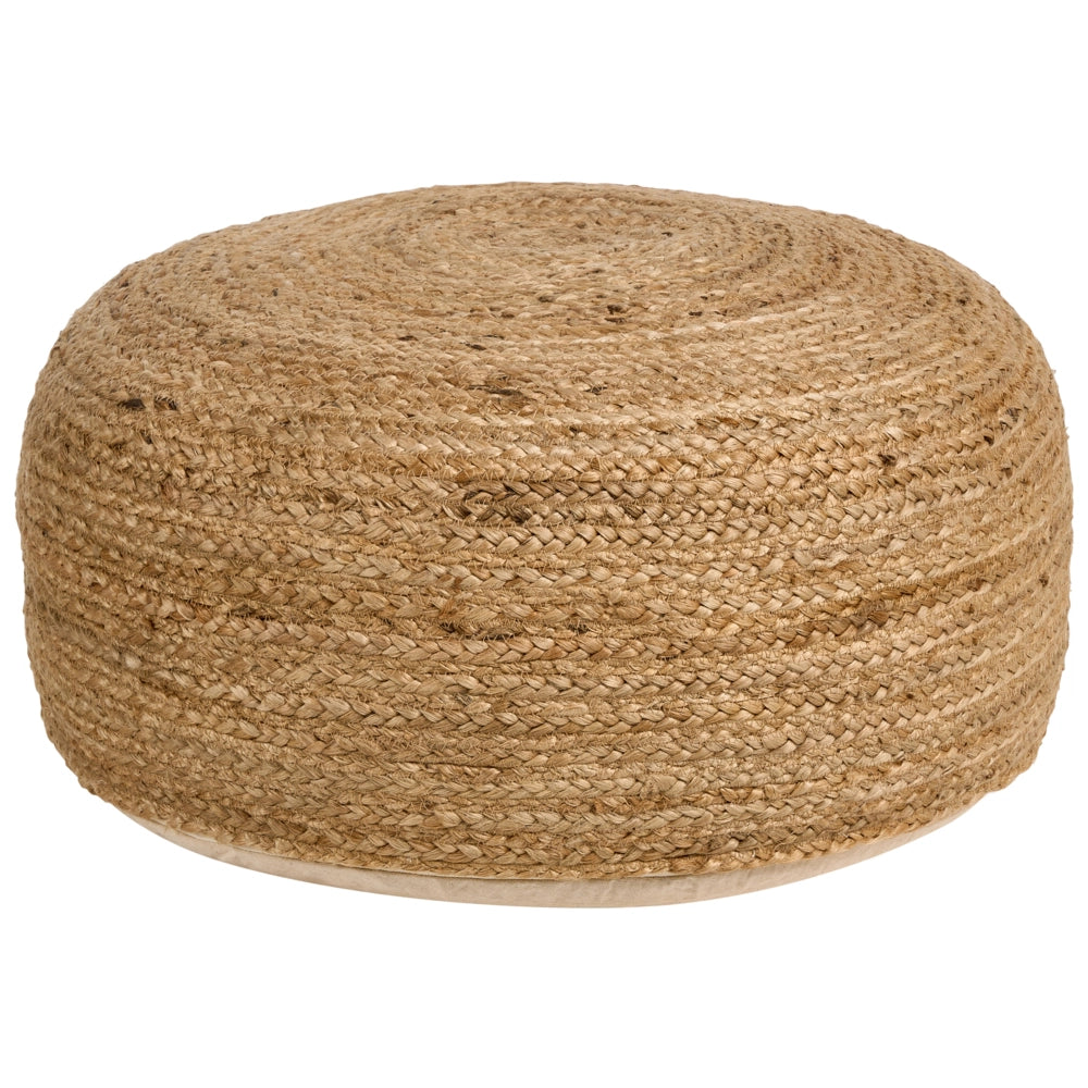 Pouf rotondo in iuta beige con imbottitura in perline di EPS, 70 x 70 cm, stile boho