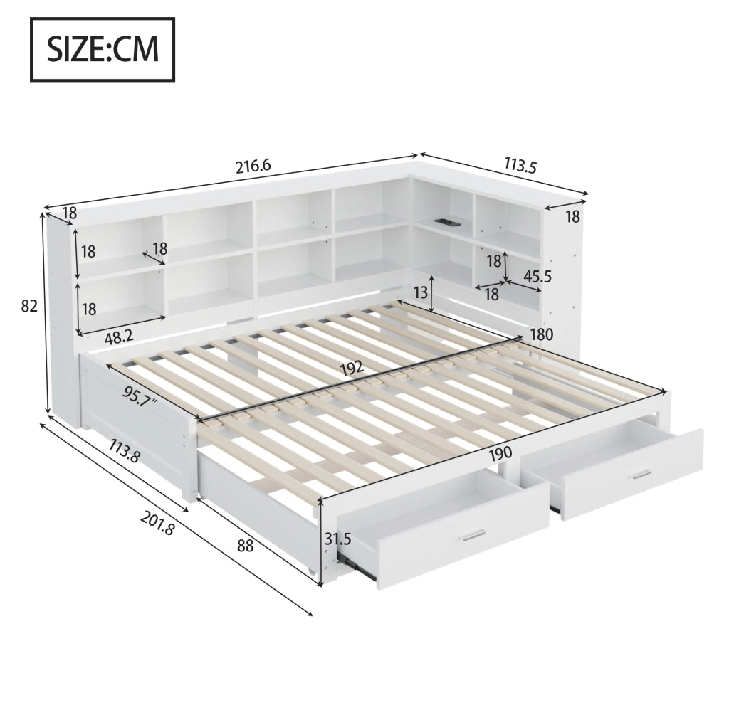 Letto multifunzione 90/180x190 cm con letto estraibile; contenitore; legno; bianco