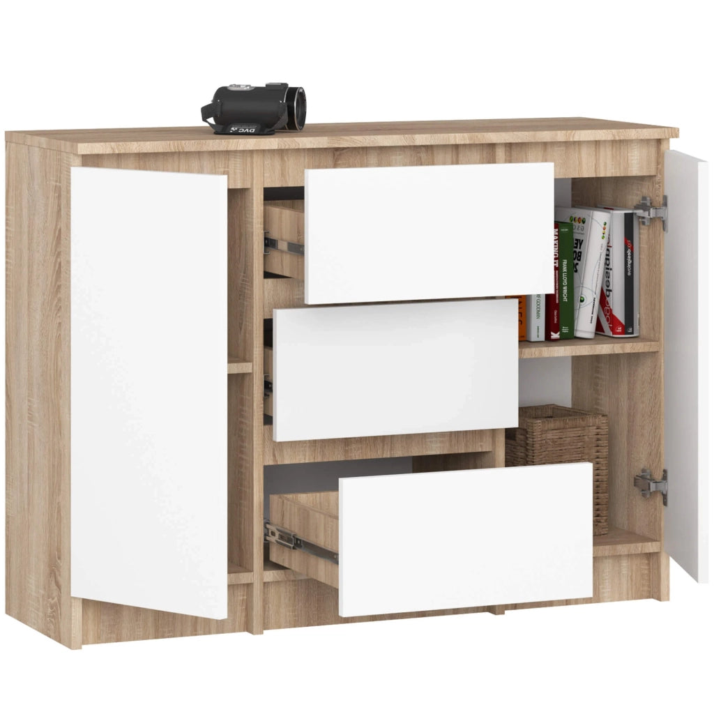 Cassettiera AKORD K100 Quercia Sonoma 101 cm 2 ante 3 cassetti inserto frontale Bianco 101x35x76 cm