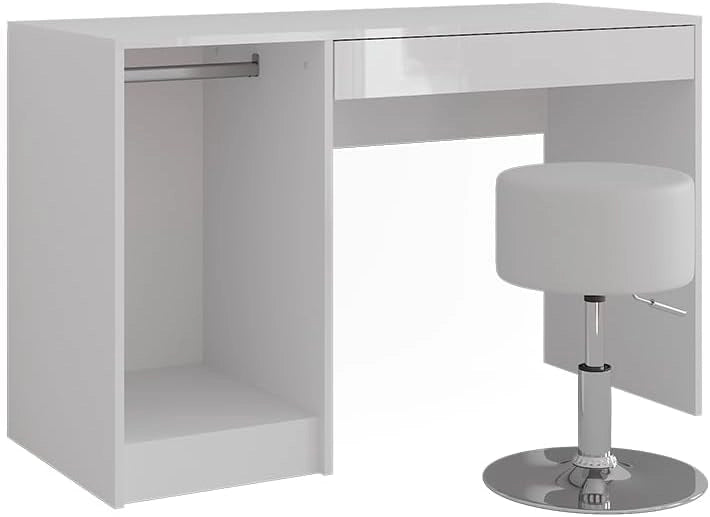 Tavolo da toeletta Sherry, Bianco/bianco lucido, 119.8 cm con sgabello