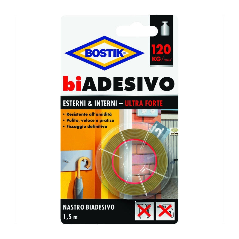 BOSTIK NASTRO BIADESIVO ESTERNIINTERNI 19MMX1,5M- 6,0 pz