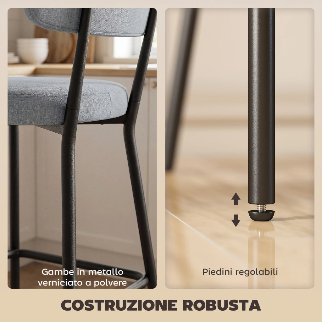 Sgabelli da Bar con Schienale ¨C zephmum ¨C Grigio Chiaro Metallo Tessuto