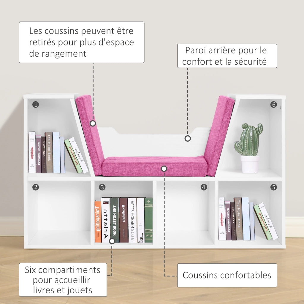 Libreria a 6 scomparti con panca ¨C zephmum ¨C rosa 102x30x61 cm