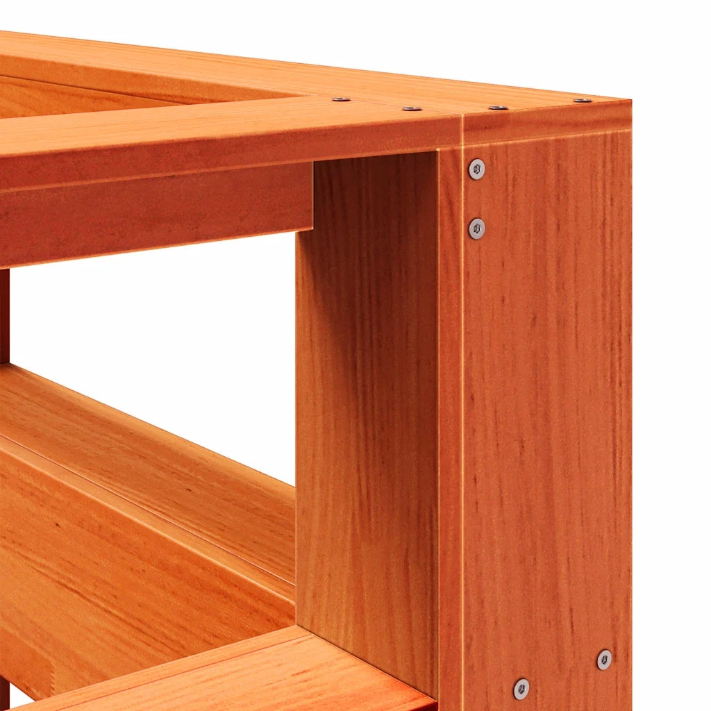Testiera libreria a L-Testata contenitore Marrone Cera 140cm Legno Massello di Pino
