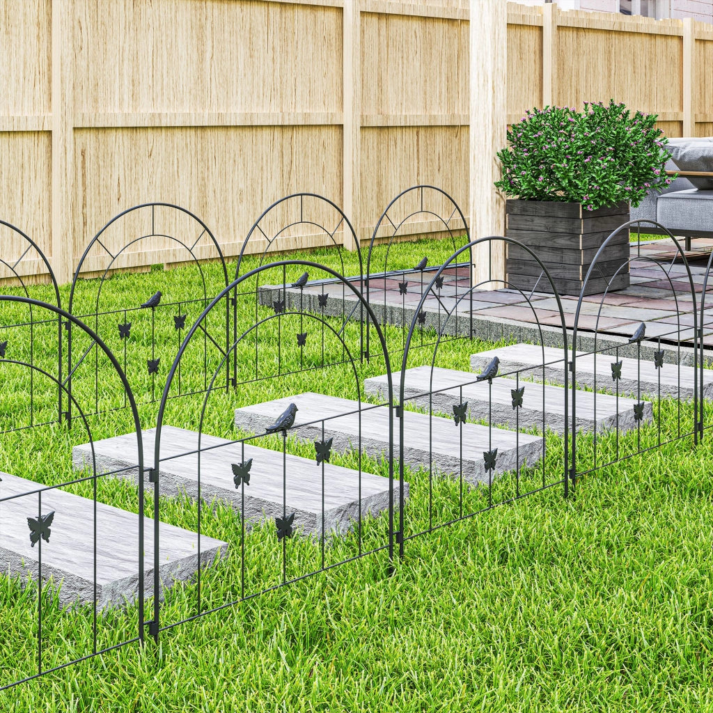 Set recinto da giardino modulare in acciaio nero 300 x 70 cm con 5 pannelli decorativi per esterno