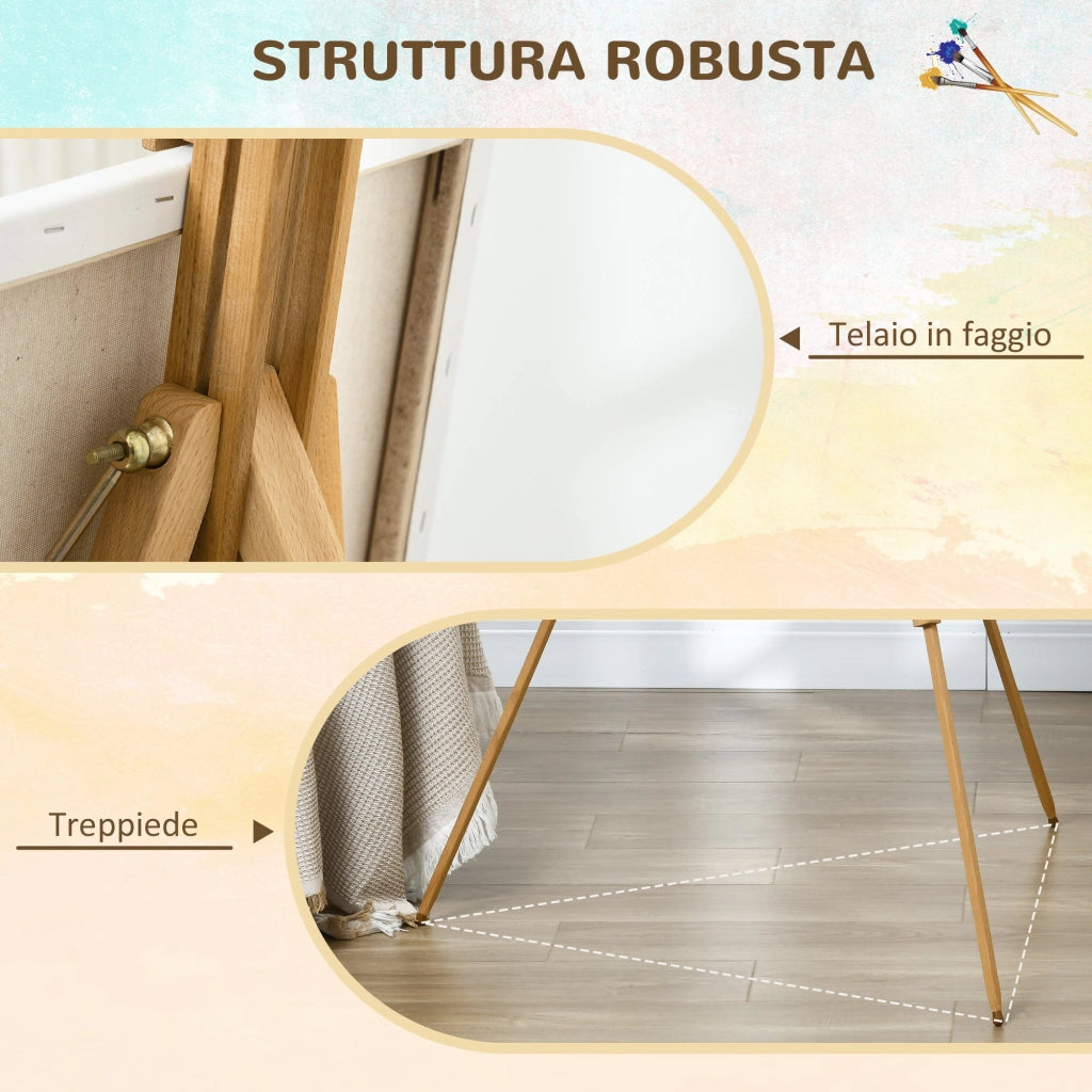 Cavalletto Treppiede da Pittura 93x84x183 cm in Legno Naturale