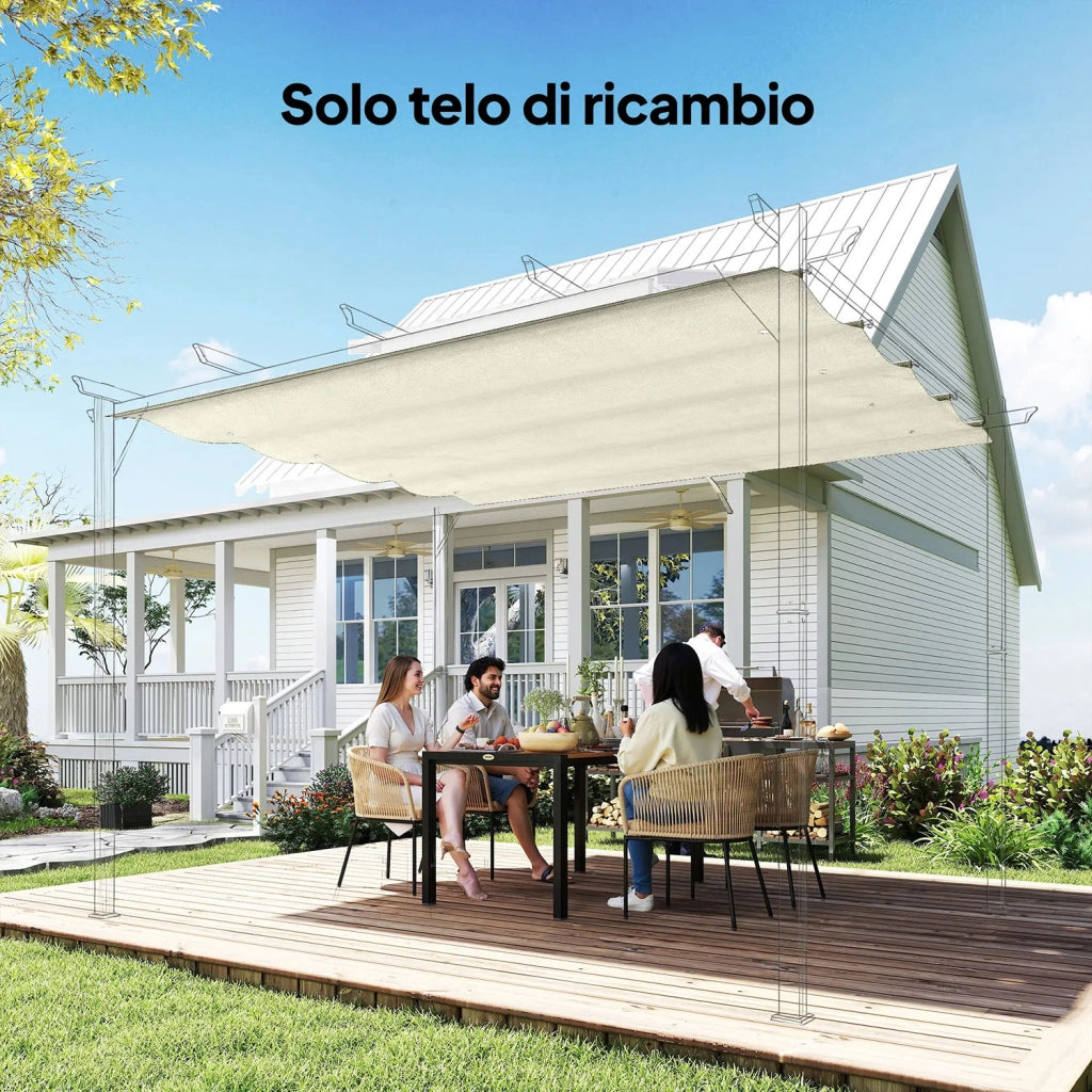 Telo Pergola per Esterni Anti UV 286x245 cm con 8 Fori di Drenaggio in Poliestere Bianco Crema