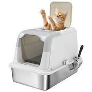 Lettiera Chiusa per Gatti a Doppio Accesso con Deodorante e Paletta ¨C zephmum ¨C 60.4x40.4x41.8 cm, Bianco e Grigio
