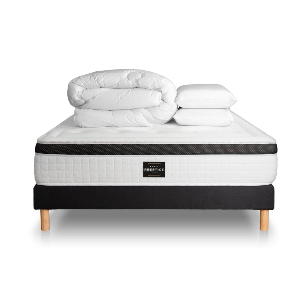 Pacchetto letto completo - Materasso 180x200cm + Box spring con doghe (kit) + 2 cuscini + Piumino - Privilège