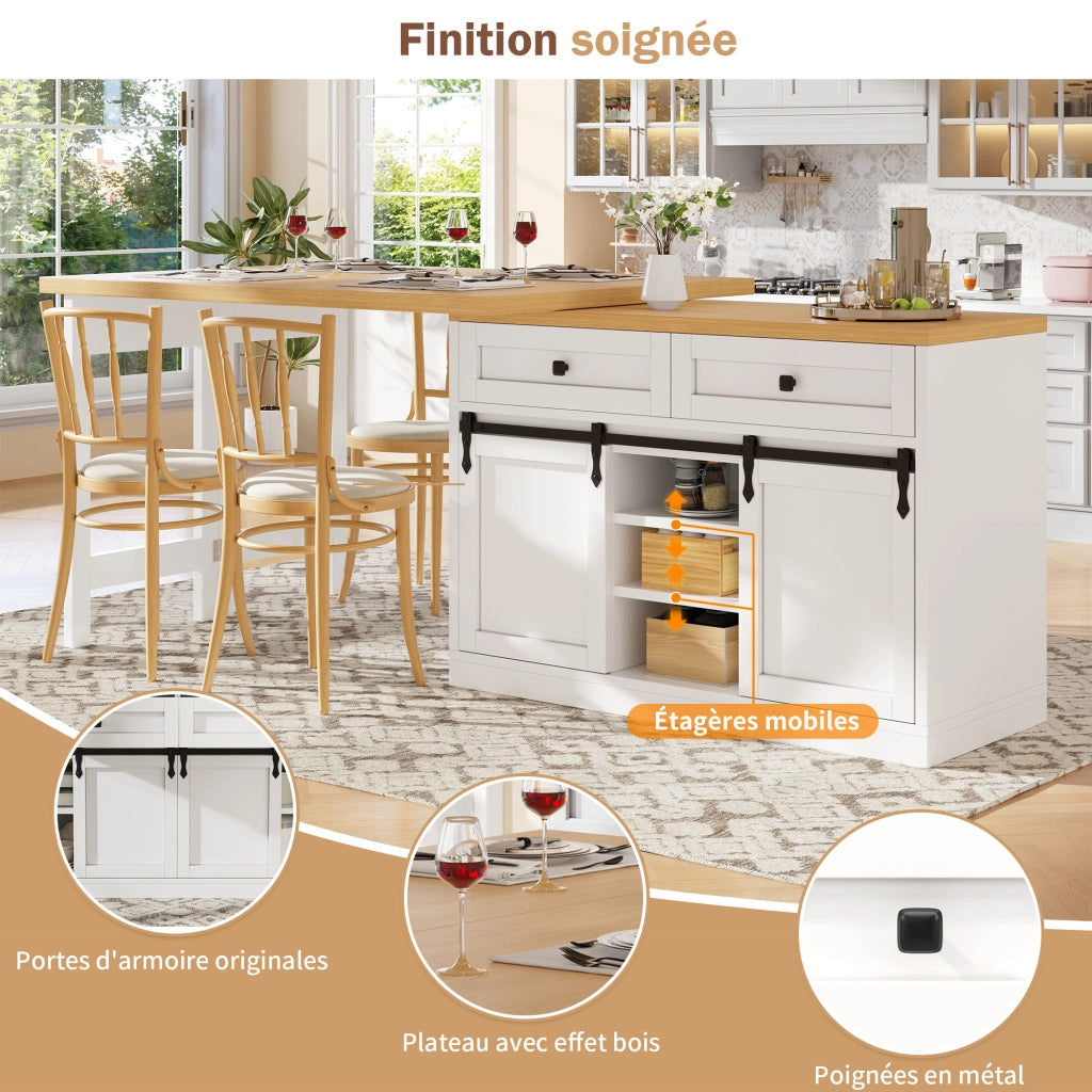Desserte da cucina con porte scorrevoli; 2 cassetti e ripiani regolabili; per cucina e sala da pranzo; bianco; 120 × 40 × 72 cm
