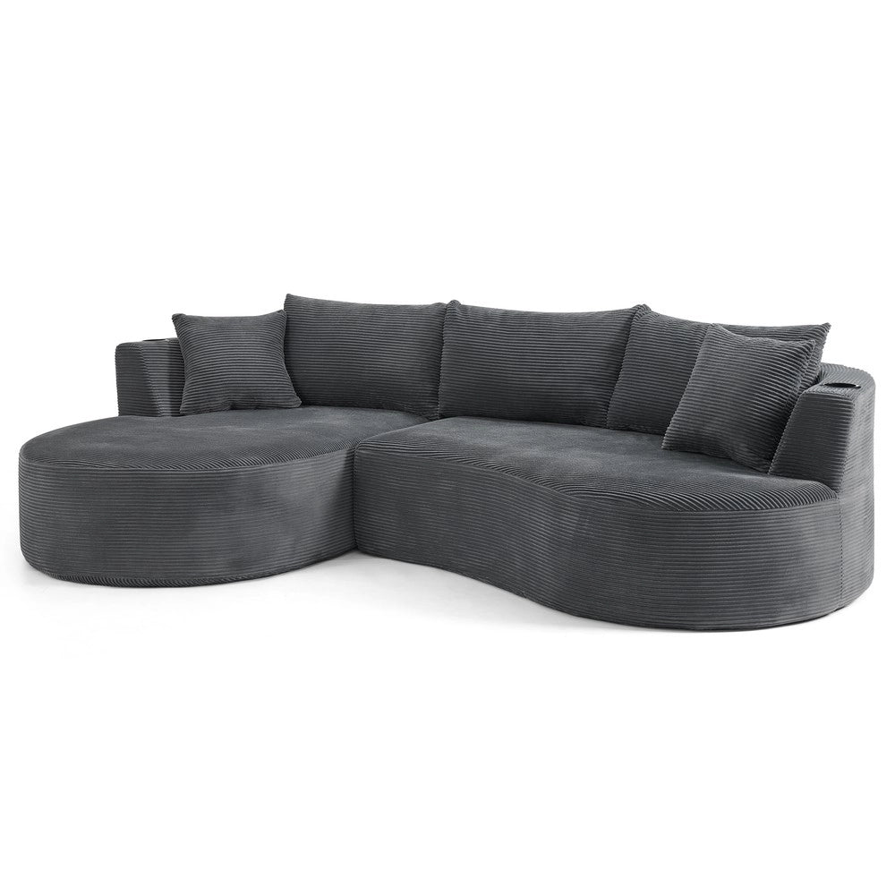 Divano 3 Posti con Chaise Longue Sinistra, Tessuto, Cuscini e Portabicchieri ¨C Xylo ¨C Grigio