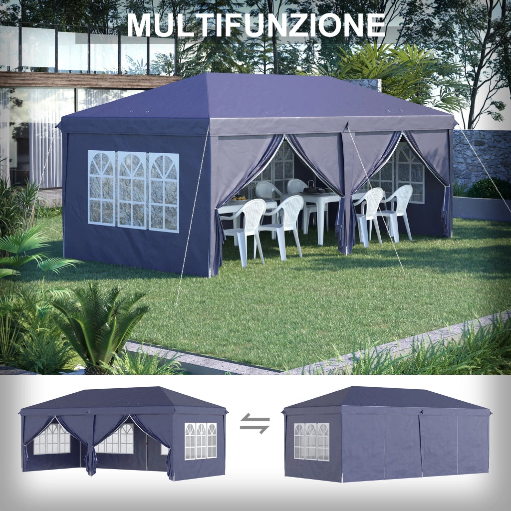 Gazebo Pieghevole 6x3 m ¨C zephmum ¨C Blu Acciaio Poliestere 6 Pannelli
