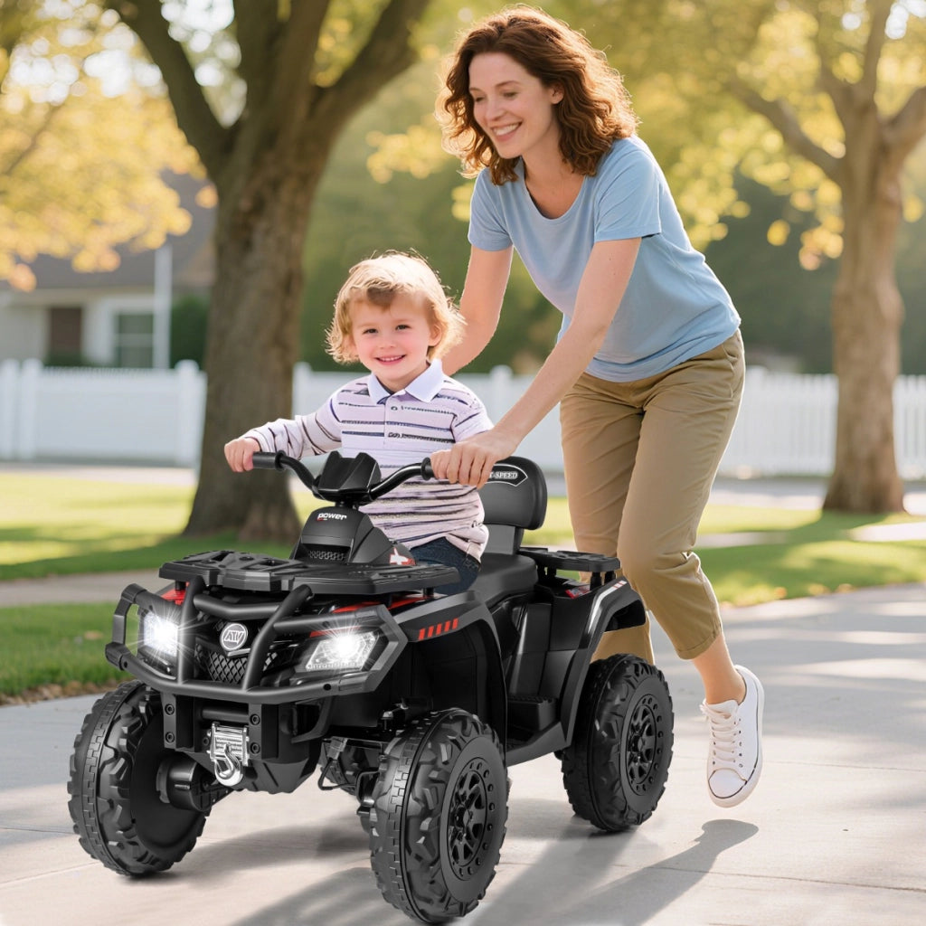 Veicolo elettrico quad a 4 ruote da 24V con 2 posti a sedere, Kids ATV avvio morbido e sospensione a molle Nero-Macchinine giocattoli