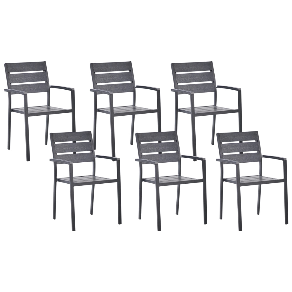 Set di 6 sedie da giardino da pranzo nero con schienale a doghe in alluminio anodizzato set di sedie da esterno