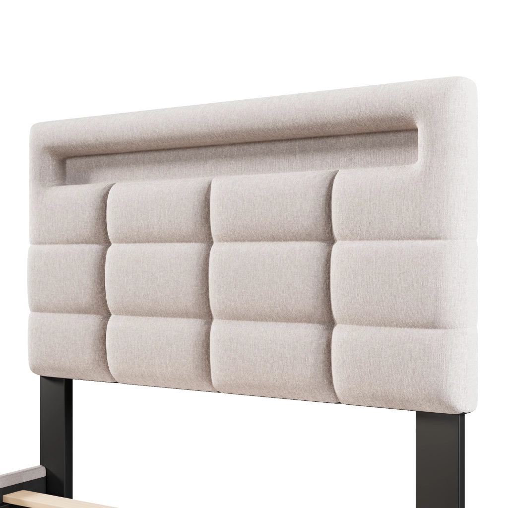 LETTO Contenitore 90x200 cm in lino Beige con APP, LED e USB