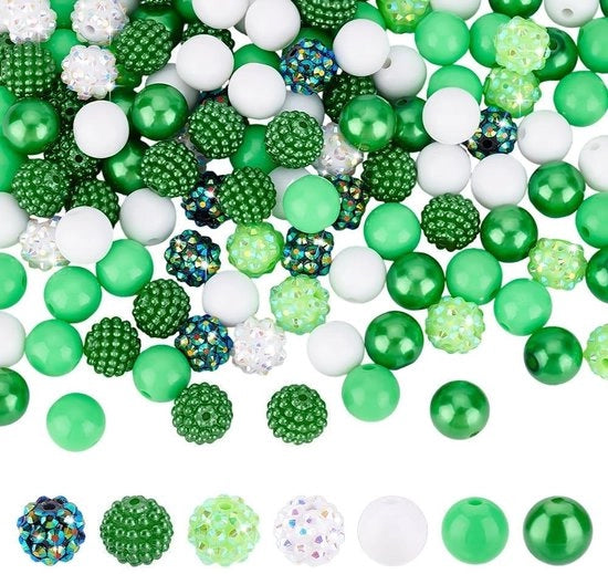 Set di Perle 140 Pezzi - Perle Verdi - 8 Stili - 12 mm - Creare Gioielli - Alta Qualità - Sostenibile