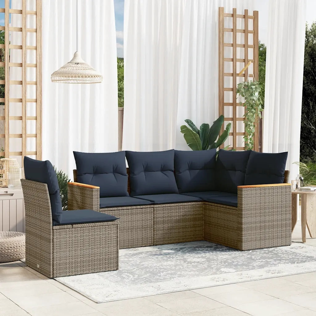 Set Divani da Giardino 5 pz con Cuscini Grigio in Polyrattan 3225977