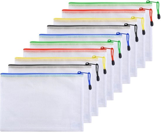 Documenti A5, 10 borse documentali con cerniera, A5 borse documentali in plastica trasparente con cerniera per documenti, cosmetici, compiti, accessori di viaggio, A5 borse documentali impermeabili