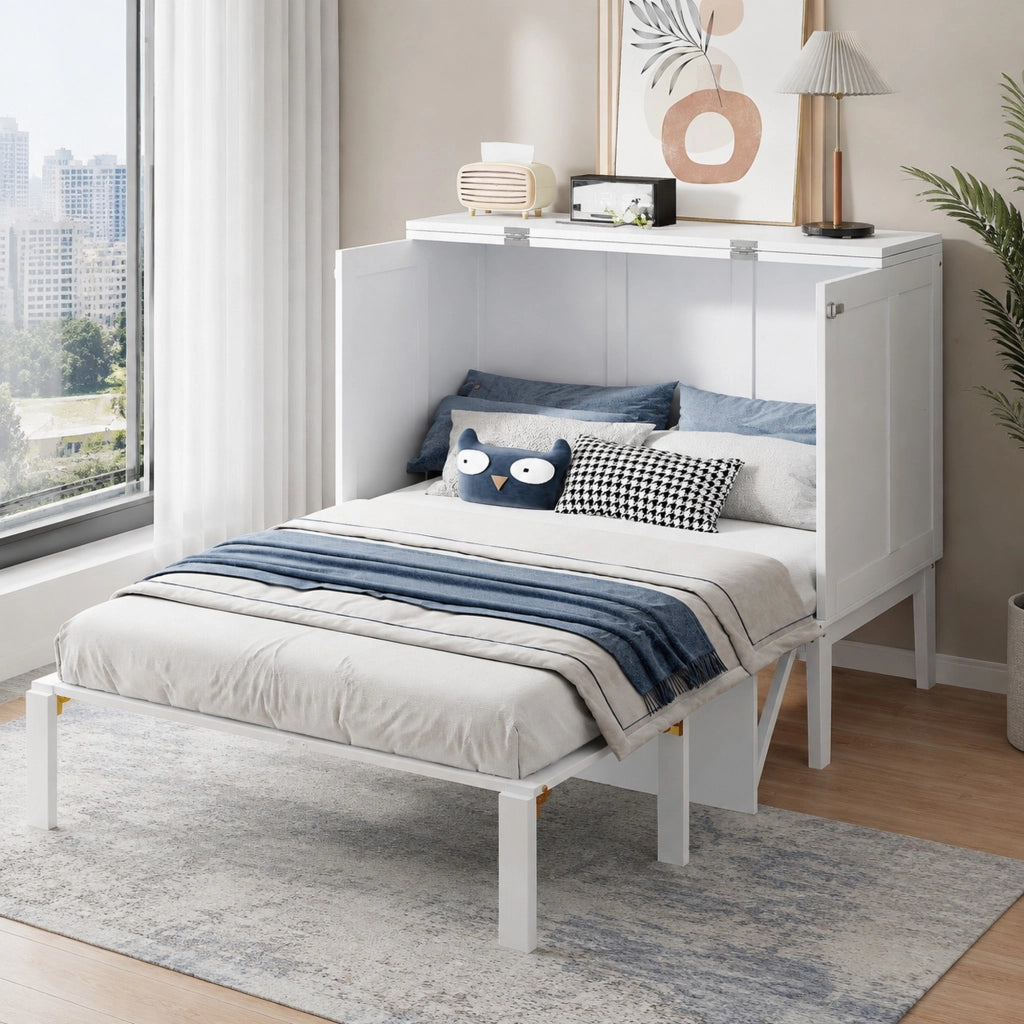 Letto a scomparsa verticale 90x200 cm bianco; design salvaspazio in legno