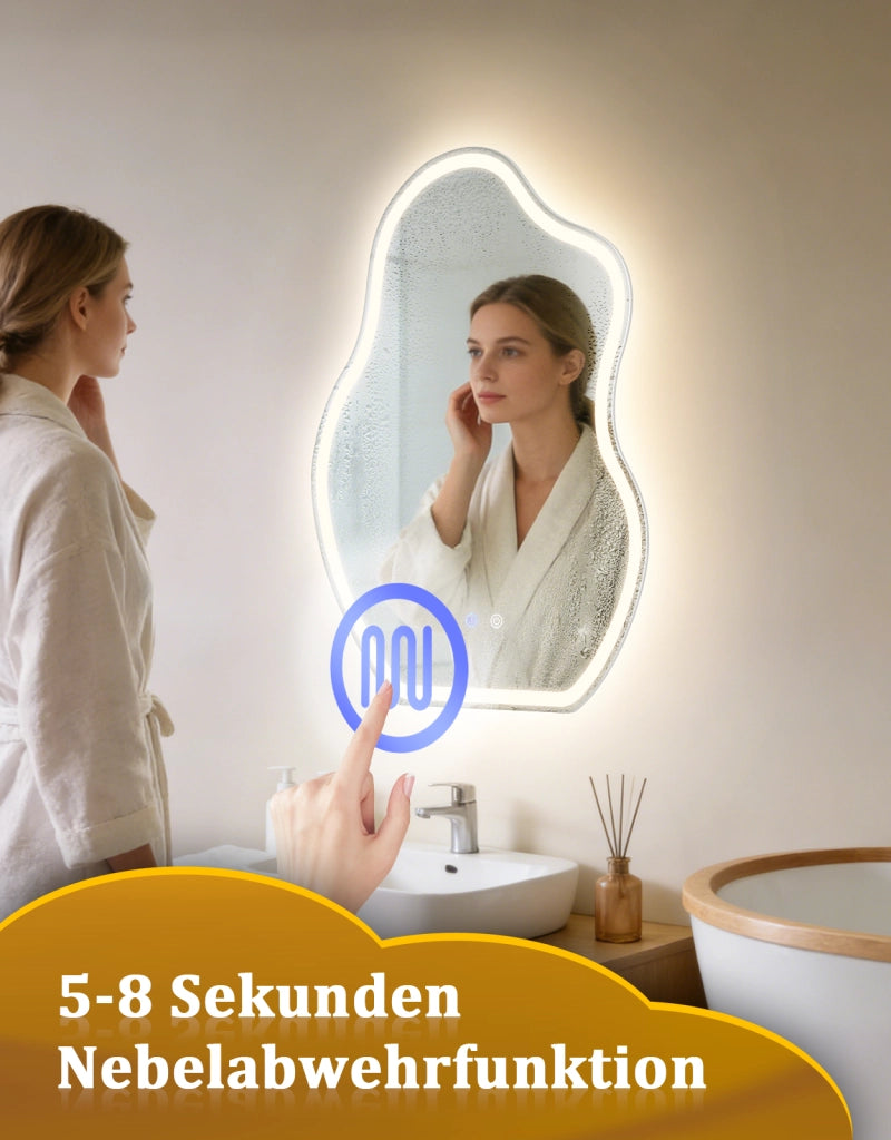 ZMH Specchio da bagno LED asimmetrico 60x80 cm IP44 interruttore touch antiappannante dimmerabile 3000K-6500K parete