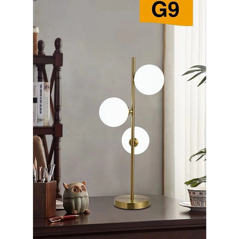 Trade Shop - Lampada Da Tavolo G9 Minimalista Bronzo Con 3 Sfere Piantana Terra Con Stelo D33 -