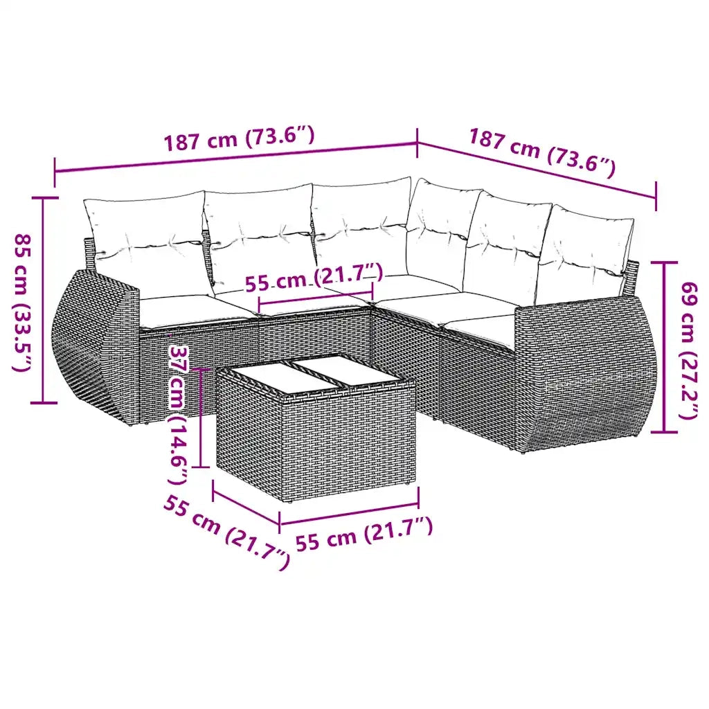Set Divano da Giardino 6 pz con Cuscini Nero in Polyrattan 3253692
