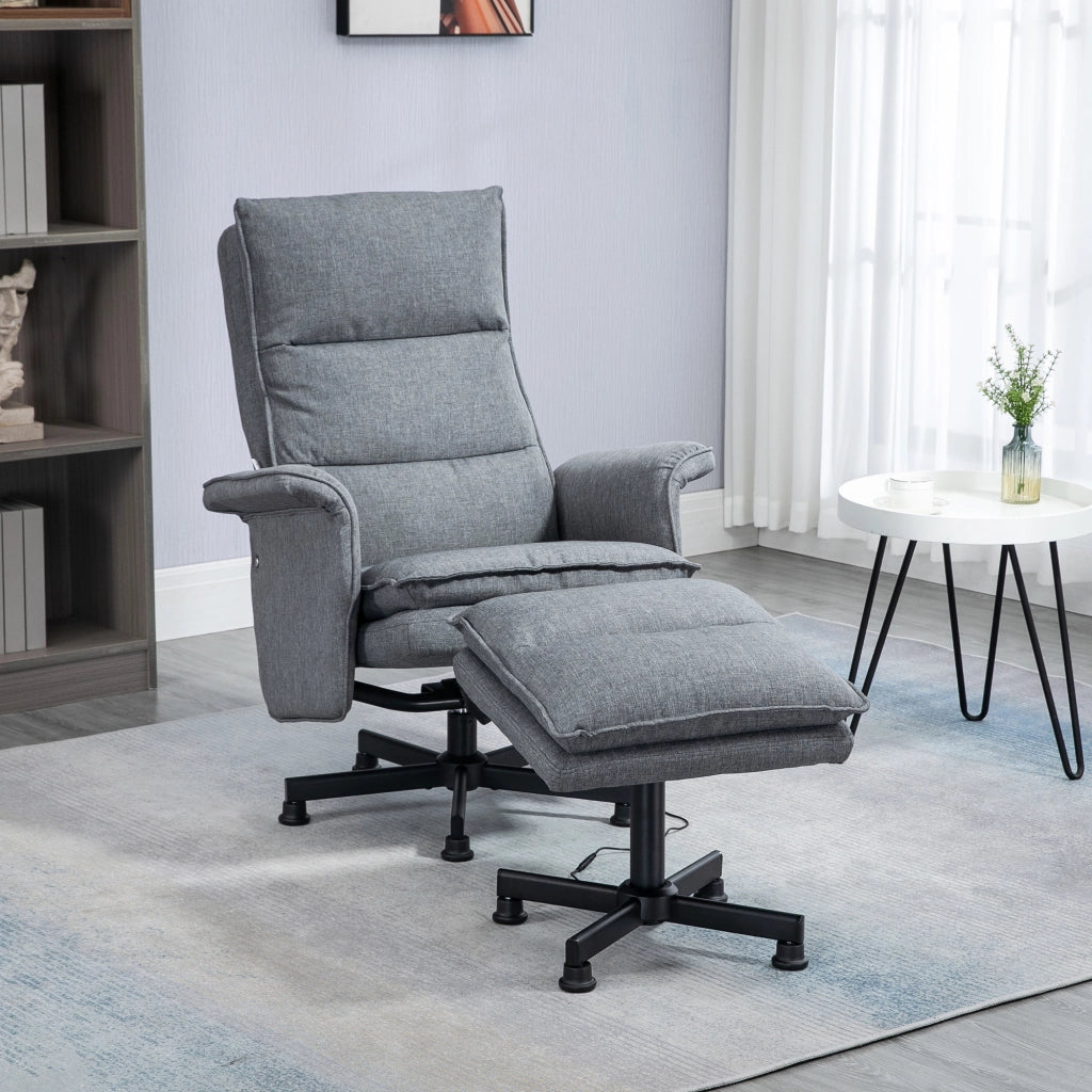 Poltrona relax elettrica massaggiante con poggiapiedi e telecomando tessuto grigio ¨C Xylo ¨C 78x93x99 cm