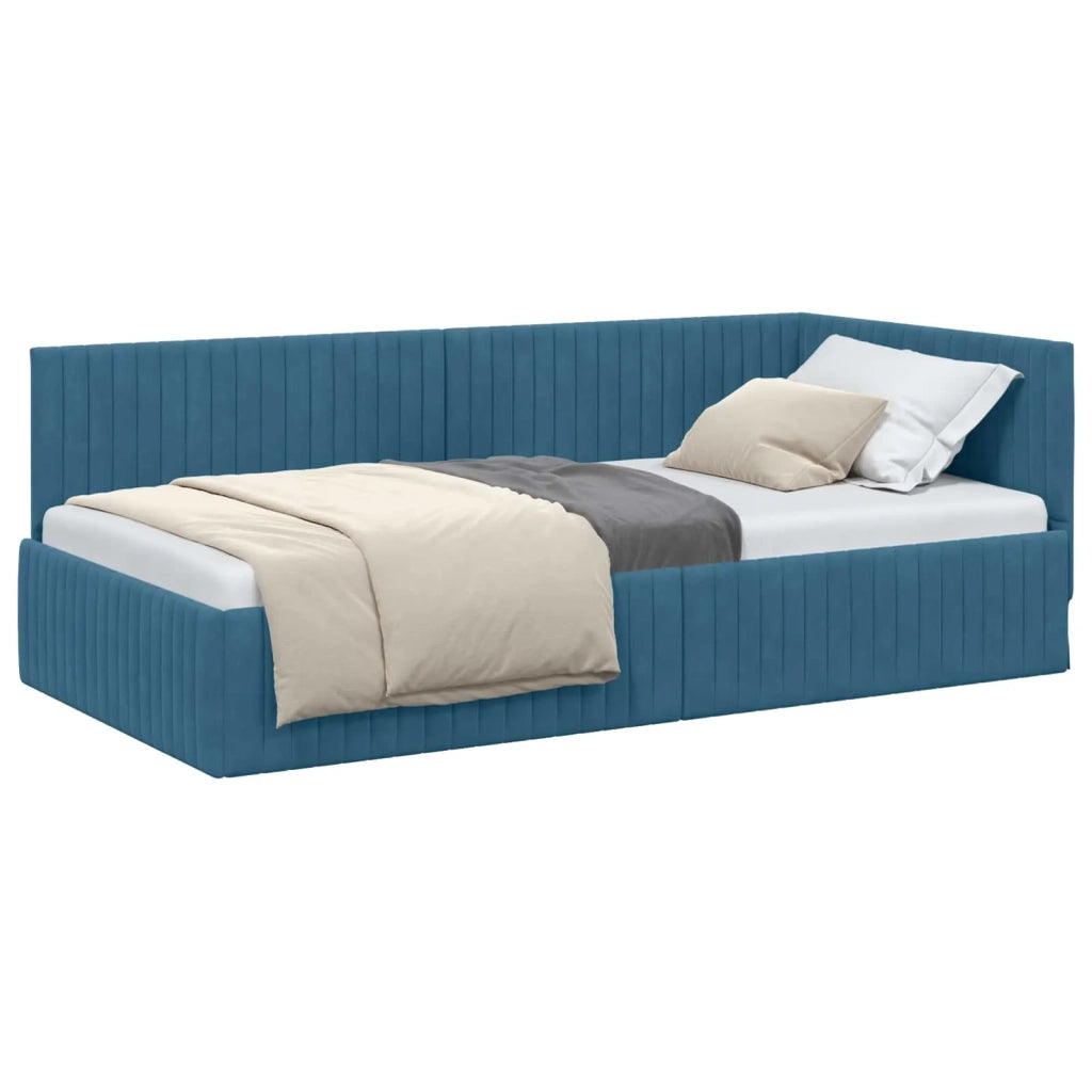 Cornice del letto ad angolo Blu 100 cm x 200 cm Velluto