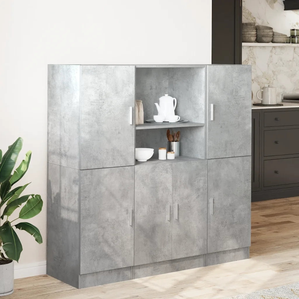 Set di Mobili da Cucina 3 pz-Credenza-Buffet Grigio Cemento in Truciolato