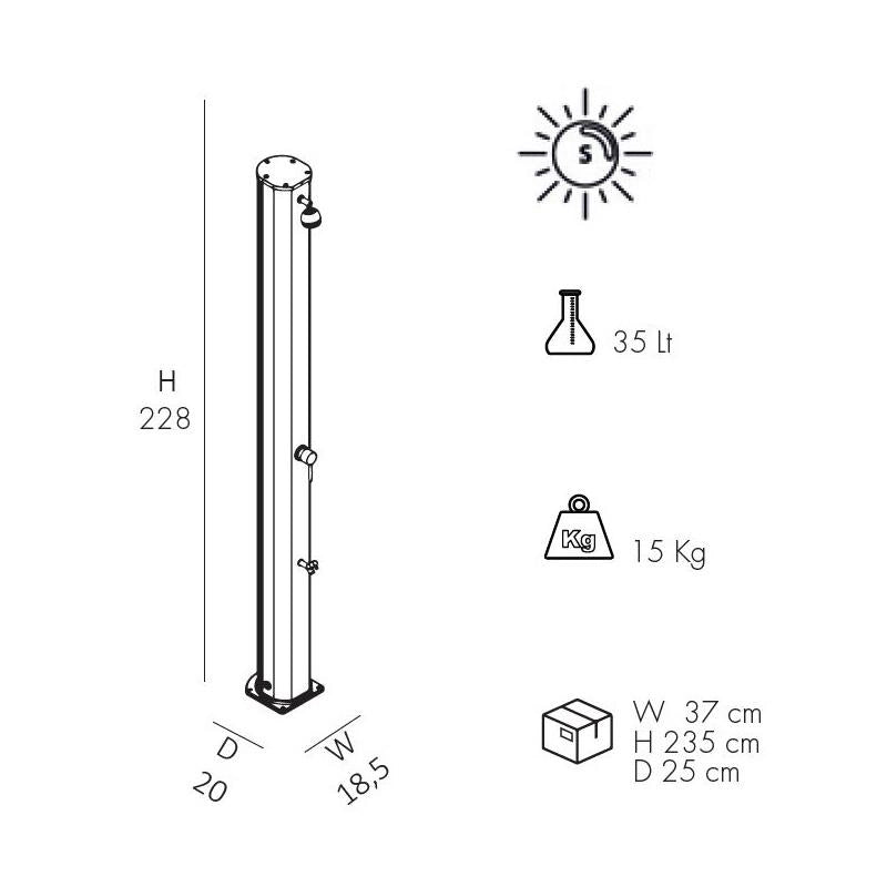 Doccia Solare Big Jolly 40 Litri In Alluminio Con Lavapiedi Colore Inox Paint Cv-A320/9007