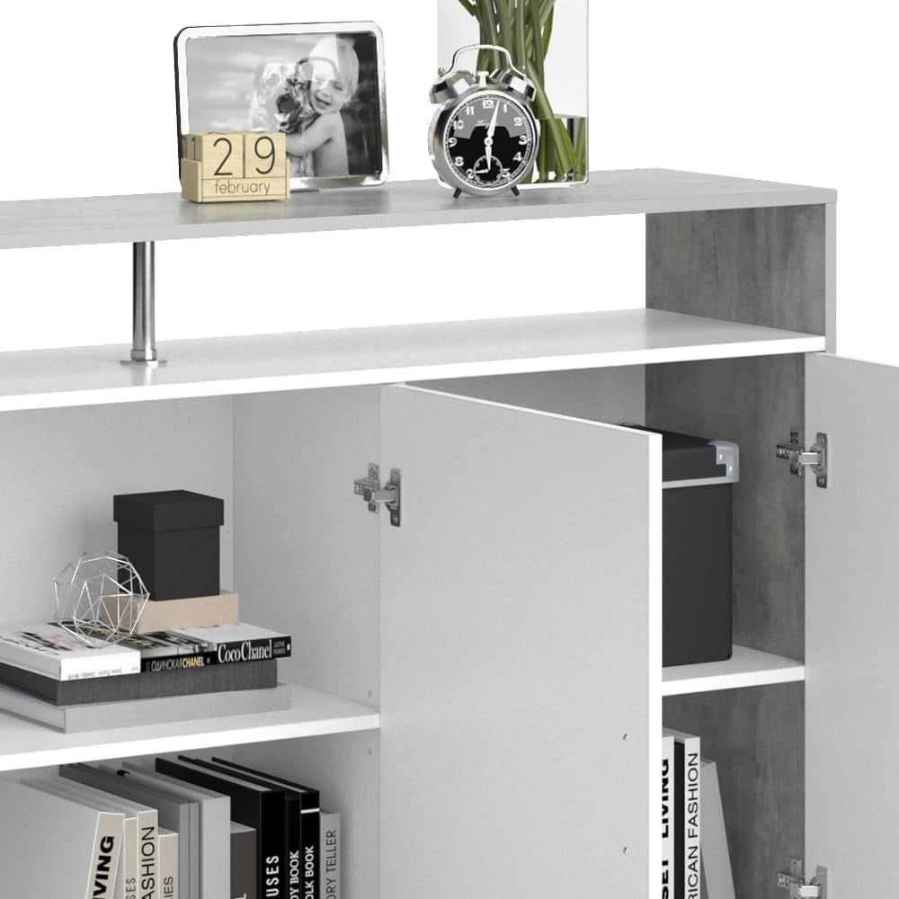 Credenza Amato, Cemento/Bianco, 35 x 91.6 cm, per la conservazione di abbigliamento e oggetti per la casa