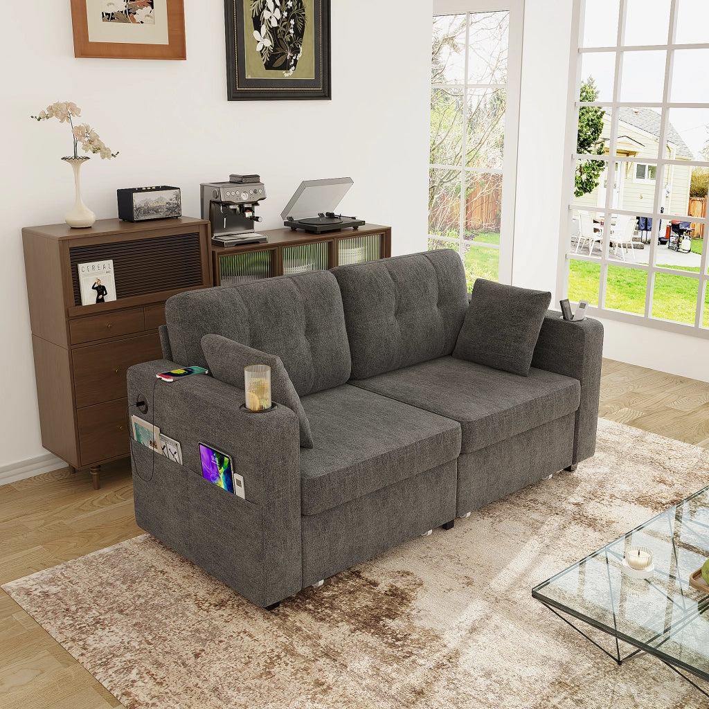 Divano 2 Posti con Cassetti Contenitore e Portabicchieri ¨C MINIMAL ¨C Tessuto