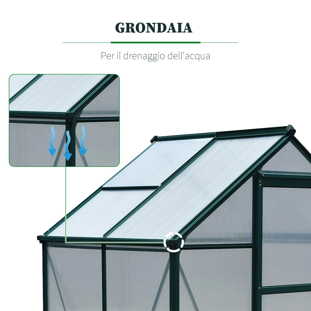 Easycomfort Serra da Giardino in Policarbonato Anti UV con Finestra e Porta Scorrevole, 190x132x201cm