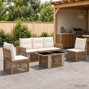 Set Divano da Giardino 6 pz Beige e Bianco Crema polyrattan 3436770