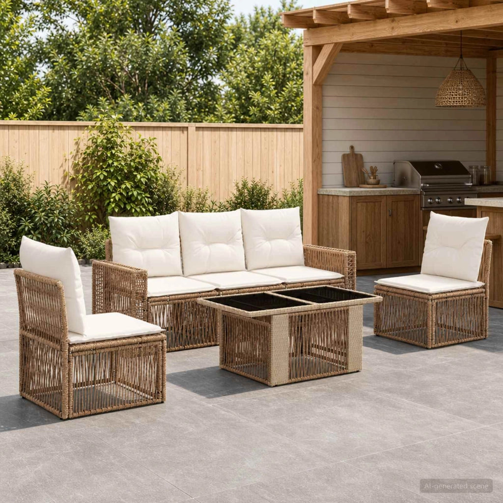 Set Divano da Giardino 6 pz Beige e Bianco Crema polyrattan 3436770