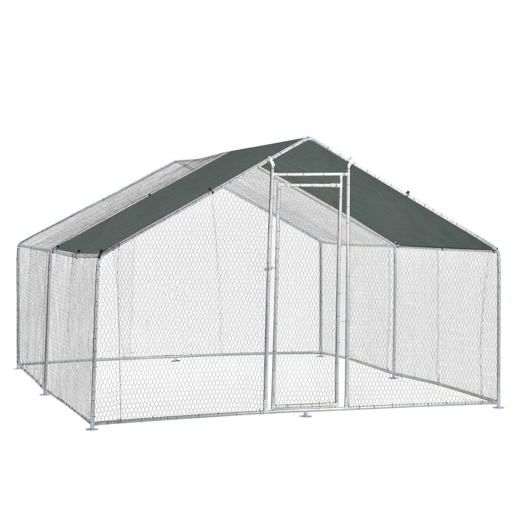 Gabbia per Pollame Wels con Tettuccio Parasole e Recinzione Rete Metallica 3x4x2 m pro.tec