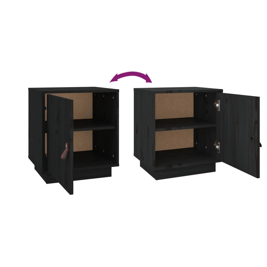 Comodino-Tavolino da notte Nero 40x34x45 cm in Legno Massello di Pino 142204