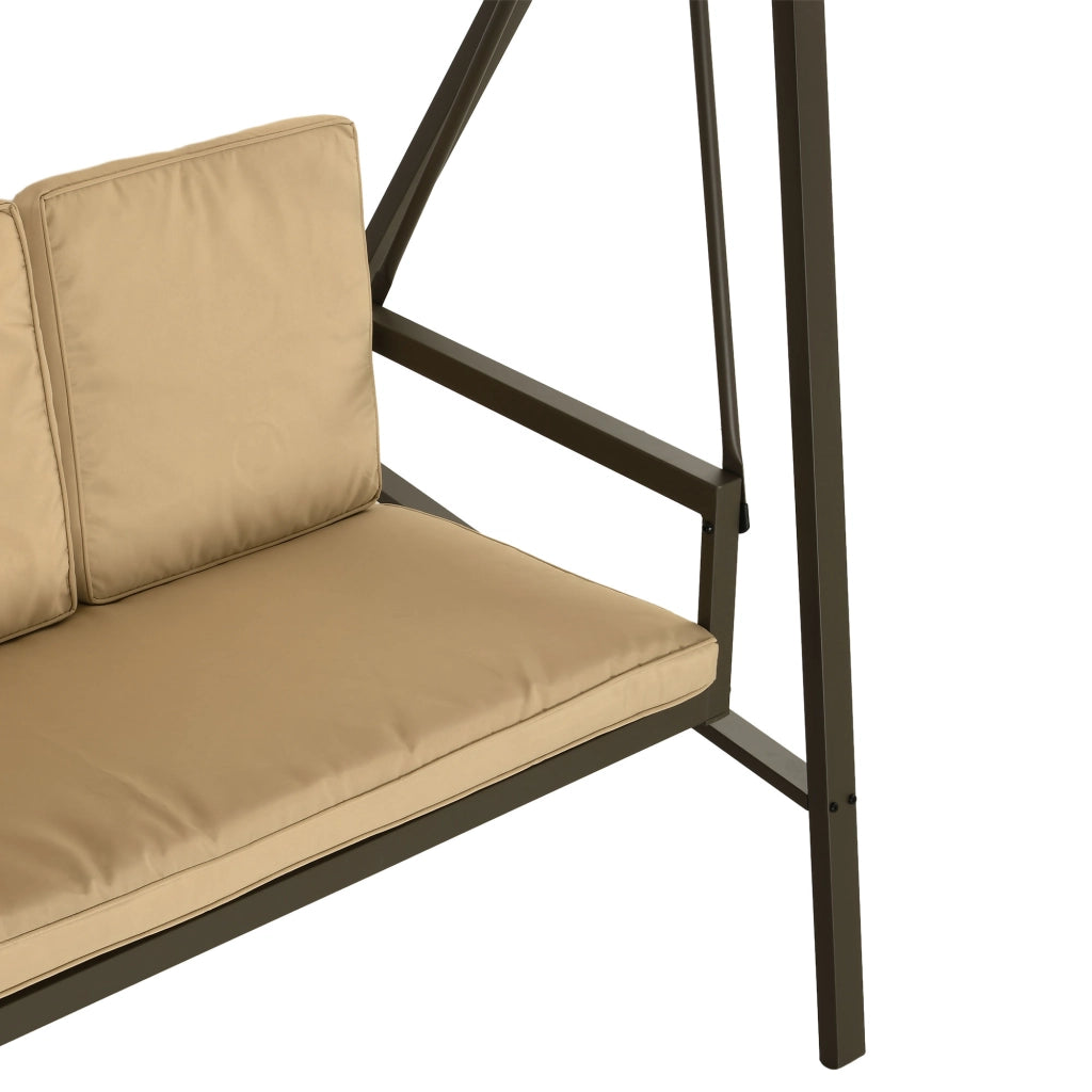 Altalena Da Giardino 3 Posti Con Tetto Orientabile E Cuscini Beige Poliestere Per Esterni