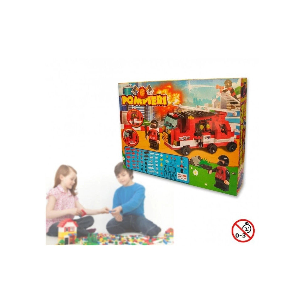 Trade Shop - Playset Costruzioni Pomperi 170pz Assemblare Personaggi Vigili Del Fuoco Camion -