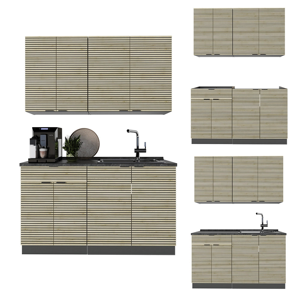 Cucina completa Fame-Line Pannello in quercia/Antracite 140 cm, PL Rovere Vicco