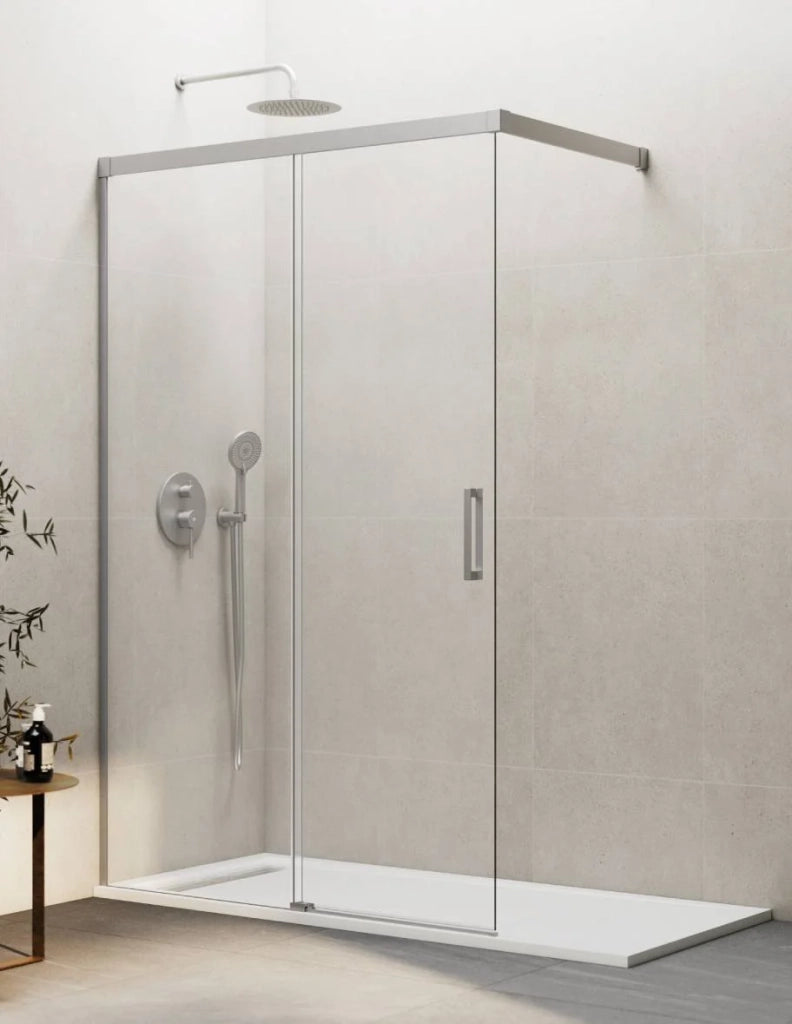 Porta doccia scorrevole 1+1 THALASSA (BASIC) walk-in 130 cm Profilo Nichel vetro trasparente