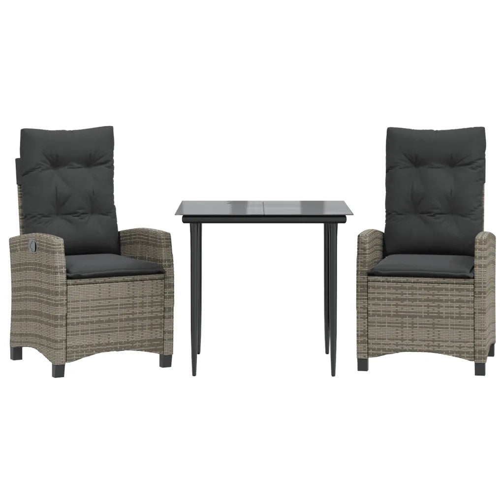 Set da Pranzo da Giardino 3 pz | Set Salotto da Giardino con Cuscini in Polyrattan Grigio