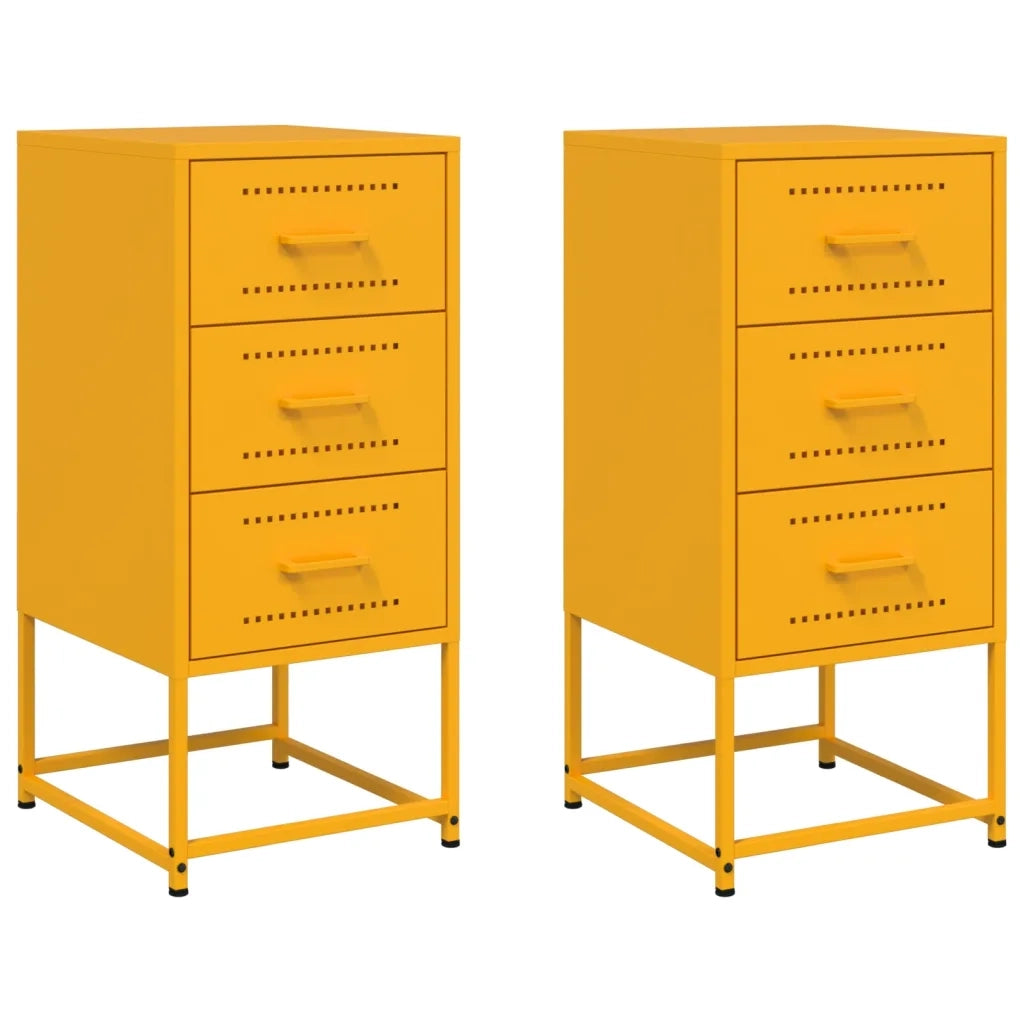 Comodini 2 pz-Set di 2 Tavolino da notte Giallo Senape 36x39x78 cm in Acciaio 589183