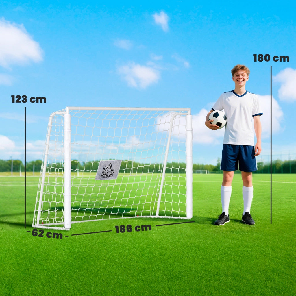 Porta da calcio - zephmum - bianco 186x62x123 cm con rete e picchetti