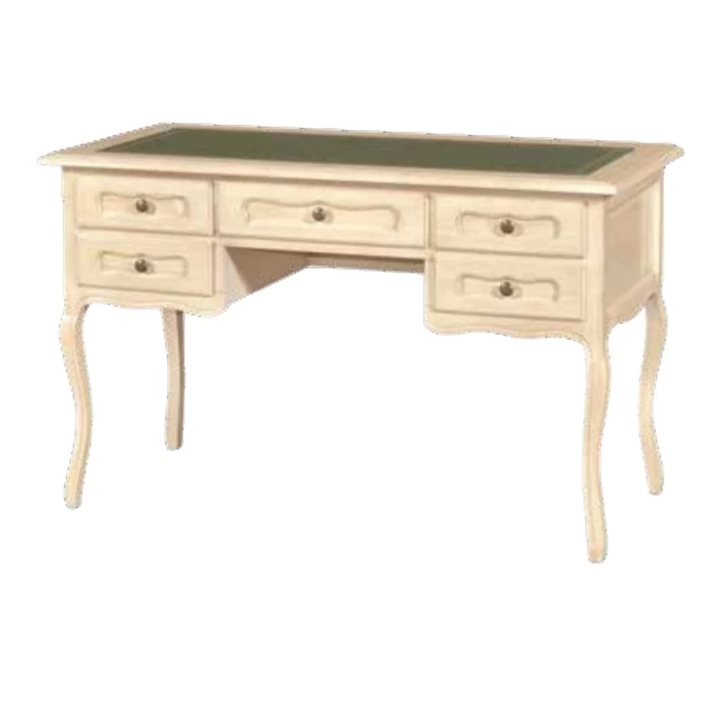 Scrivania in legno avorio pennellato piano pelle arte povera 130x60x79 - Mobili 2G