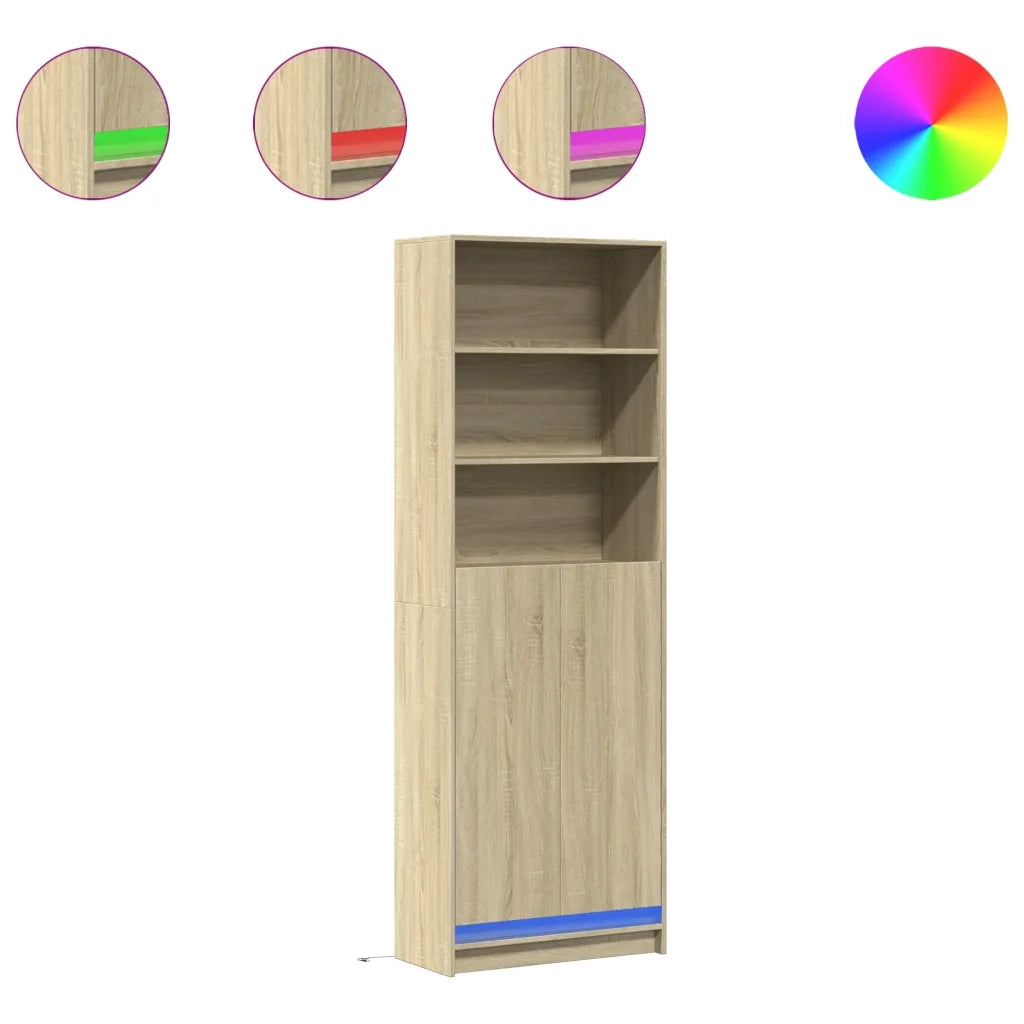 Credenza con LED-Buffet-Armadio da cucina Rovere Sonoma 69x32,5x200 cm in Truciolato