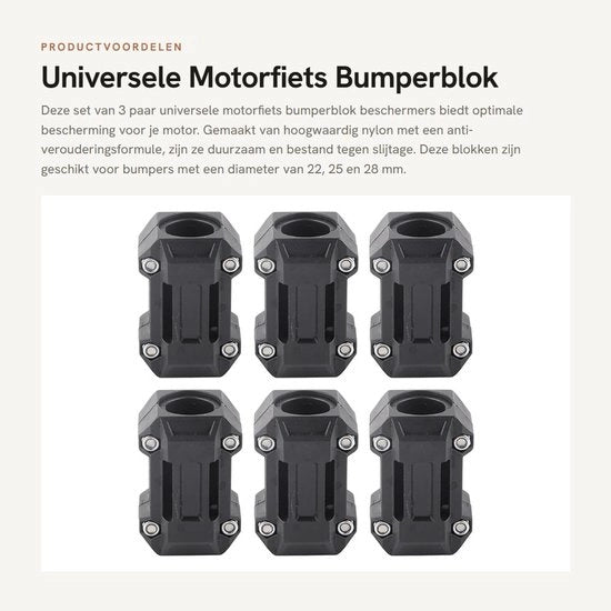 Blocco di protezione universale per motocicletta - 3 pezzi - Adatto per 22/25/28 mm - Realizzato in nylon di alta qualità - Formula antiossidante